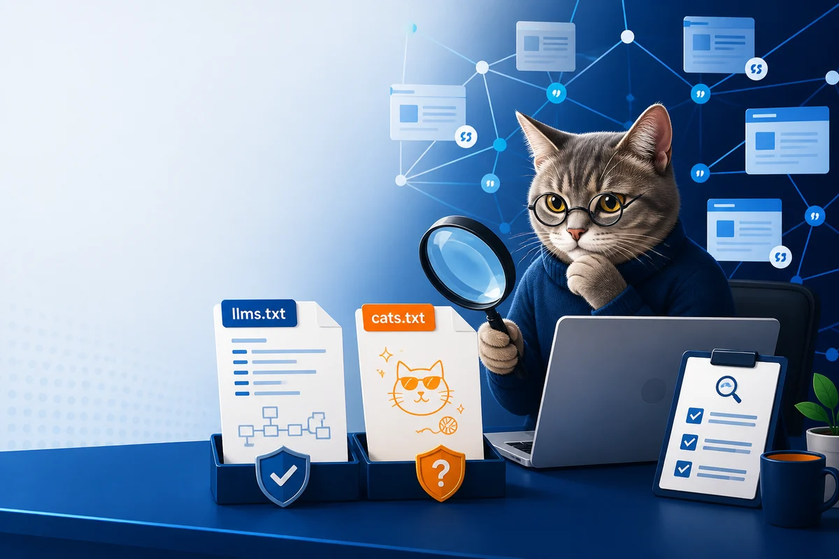 Illustration zum Faktencheck über llms.txt und das satirische cats.txt-Experiment