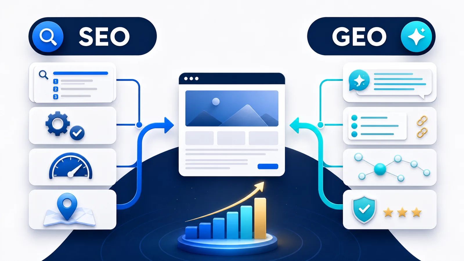 Vergleich von klassischer Suchmaschinenoptimierung SEO und Generative Engine Optimization GEO