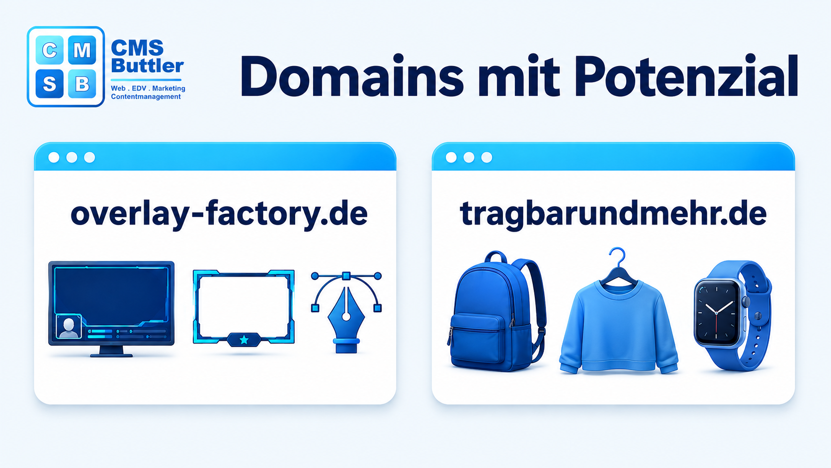 Domains mit Potenzial: overlay-factory.de für Streaming und Design sowie tragbarundmehr.de für Mode und tragbare Technik