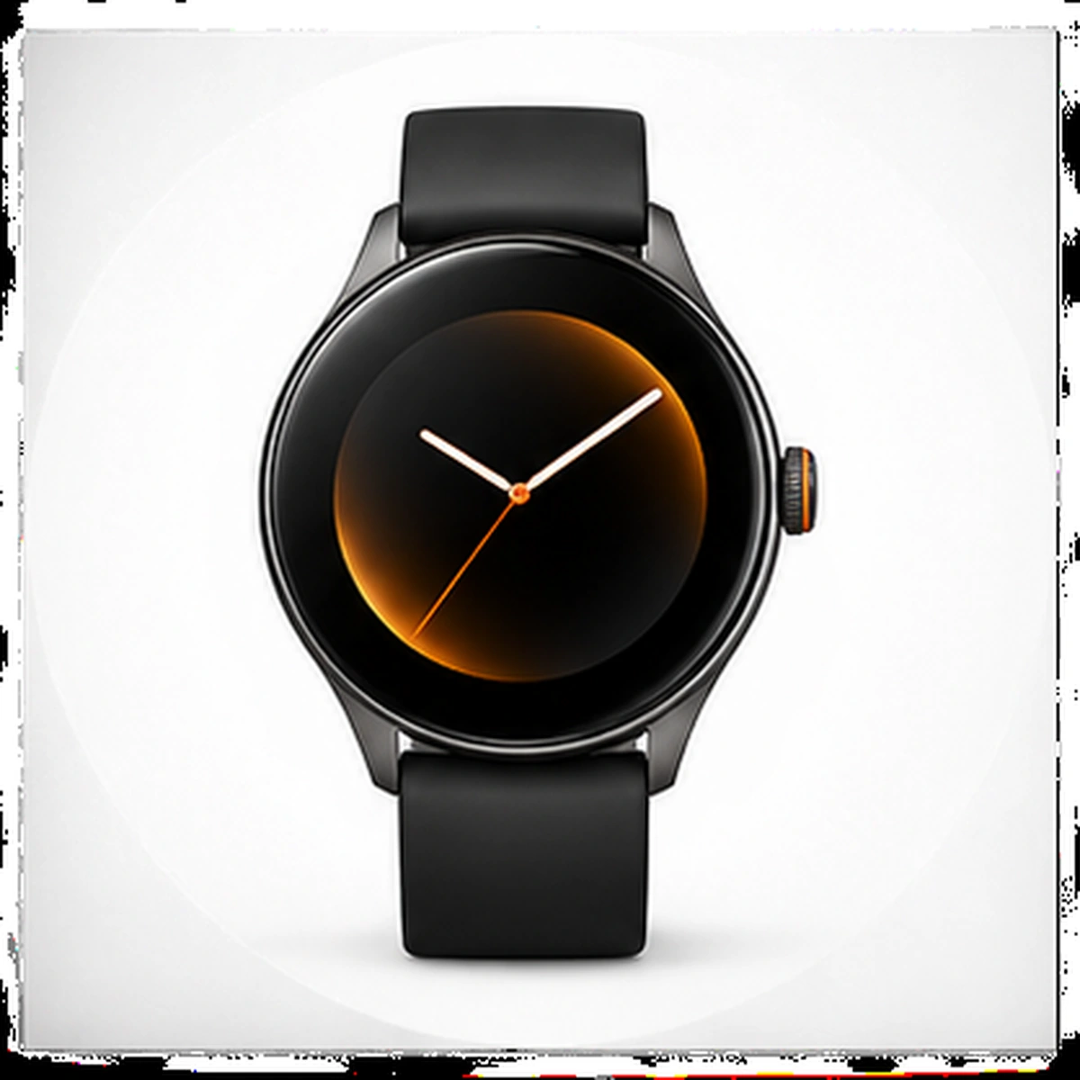 KI-generierter Packshot einer schwarzen Smartwatch auf hellem Hintergrund
